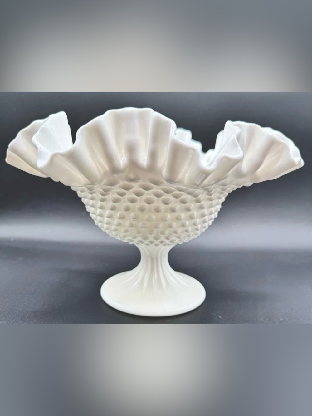 Fenton White Hobnail Ruffled Compote